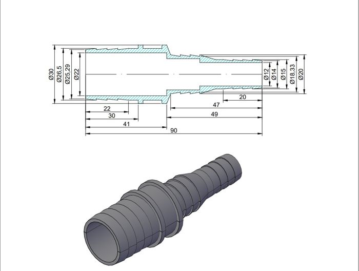 Штуцер ступенчатый 1/2"–3/4"–1" оранжевый — фото 4